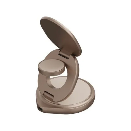 Wireless Charger 360 Rotating Base 3 In 1 With Apple Watch And Airpods Charging Bazic - Gold